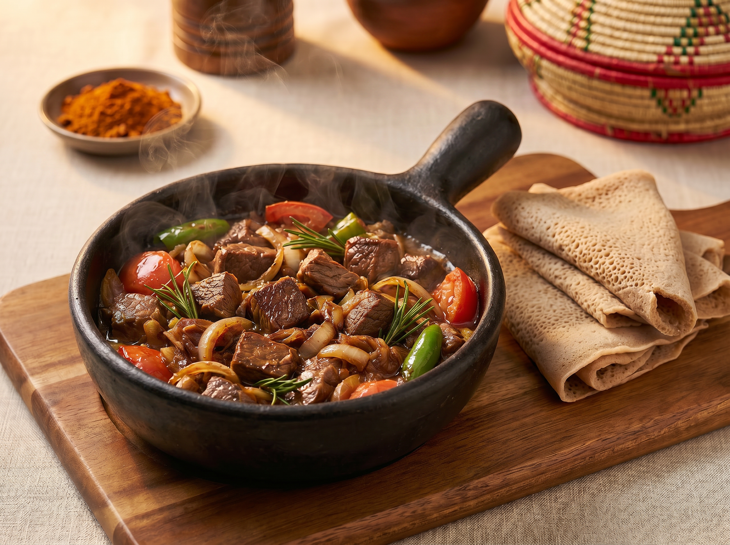 Sizzling Tibs fresh from the kitchen! 🔥 Our signature dish served in a traditional clay pan. #ShegerSpringCafe #EthiopianFood
